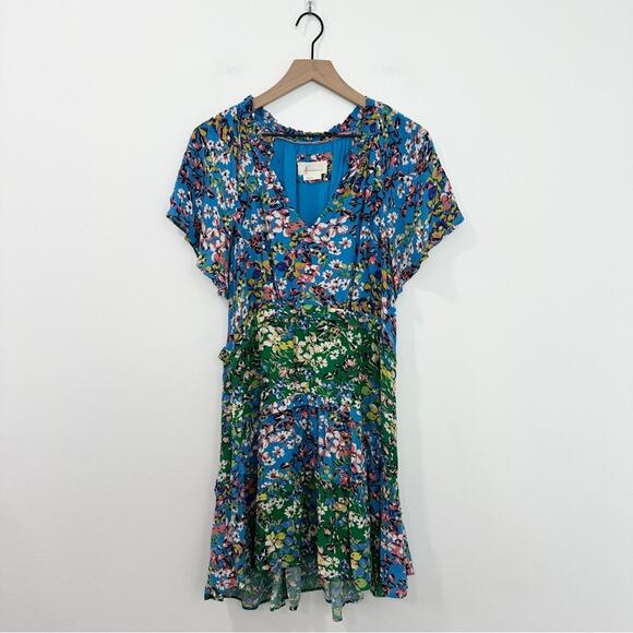 Anthropologie Robin Tiered Oversize Floral Flutter Sleeve Boho Mini Dress Small - Picture 3 of 10